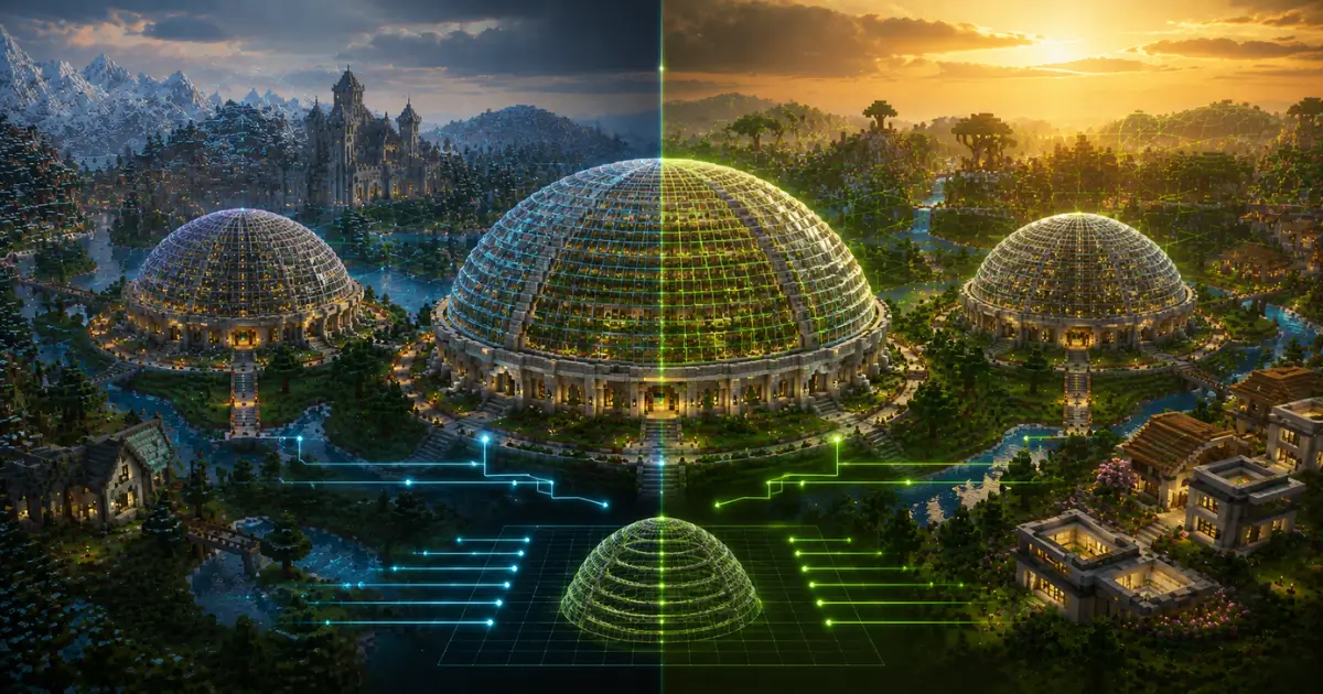 Minecraft Dome Generator showing identical dome blueprints and block layouts for Java Edition and Bedrock Edition.